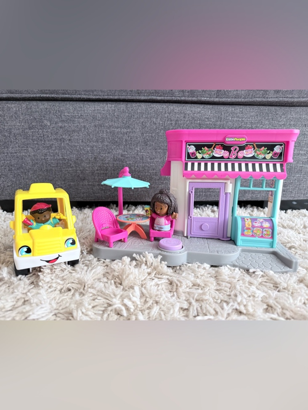 Barbie Pink & Yellow Café Playset with Doll and Yellow Car